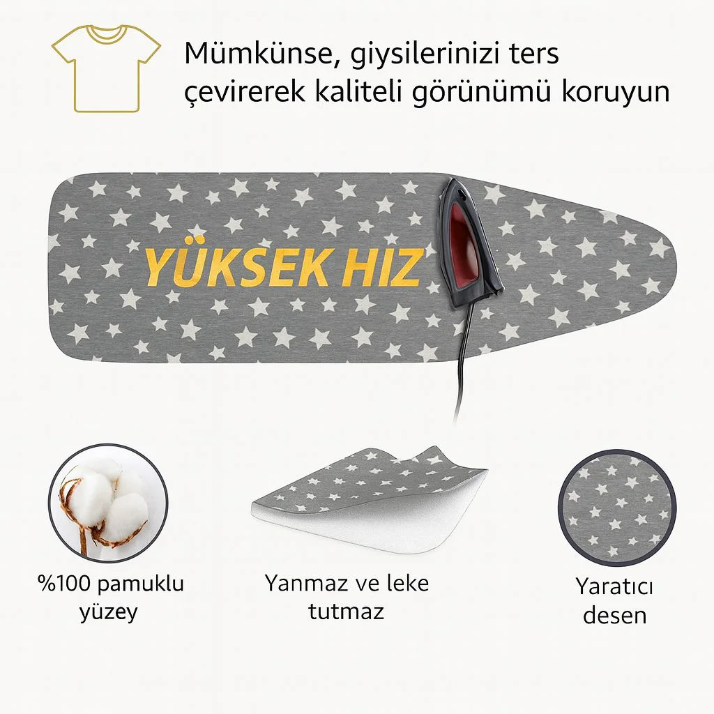 Gri Yıldız Ütü Masası Kılıfı