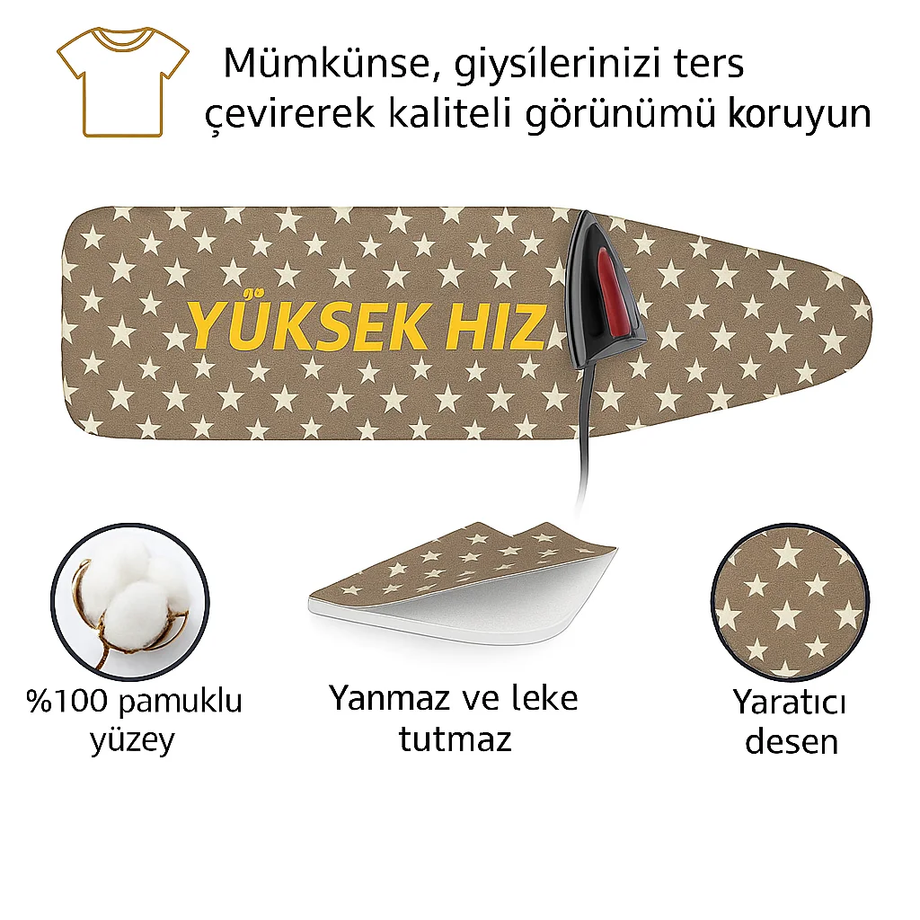 Kahverengi Yıldız Ütü Masası Kılıfı