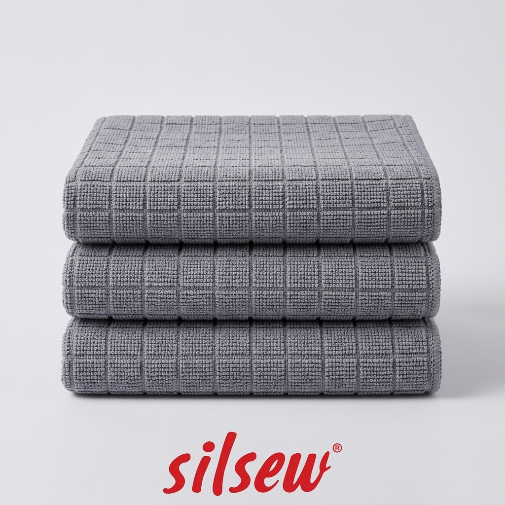 Silpek 3’lü Mikrofiber Gri Mutfak Temizlik Bezi 40x40 cm – Yüksek Emici, İz ve Tüy Bırakmaz Petek Dokulu Bez